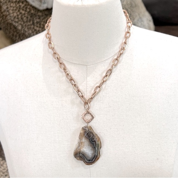 NWT Sheila Fajl Oversized Agate Pendant Necklace w/ Rose Gold-Tone Chain - Picture 4 of 10